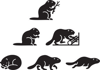 Obraz premium Set of beavers. Hand drawn vector illustration 