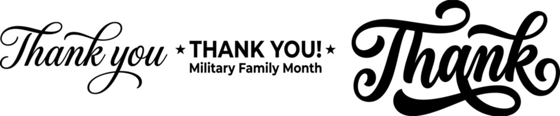 Thank you typography with Military Family Month text against white background © Oishi
