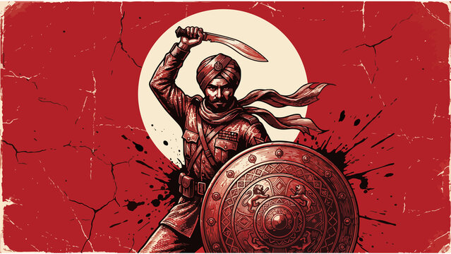 Gurkha Warrior Vintage Engraved Historical Battle Poster Illustration