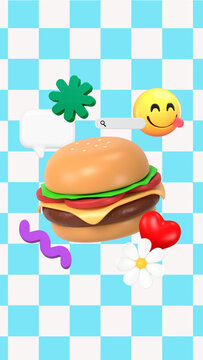 3D hamburger iPhone wallpaper, emoticon eating food illustration