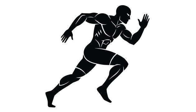 Muscular male athlete silhouette running fast on a white background, demonstrating speed and human power.