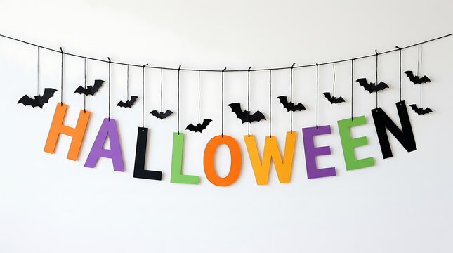 Hanging halloween letter banner with paper bats decoration, party supplies