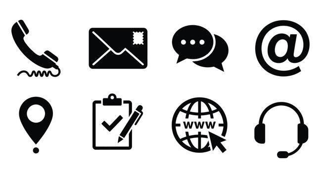 Communication Icons Set Black Silhouette On White Background contact black and white