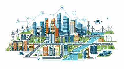 Fototapeta premium Connected modern city with sustainable energy and technology integration