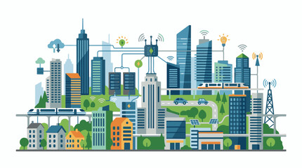 Fototapeta premium Connected modern city infrastructure with transportation and technology