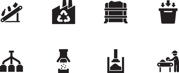 Fototapeta premium Industrial recycling and waste management showing factory conveyor belt garbage truck and recycling symbols