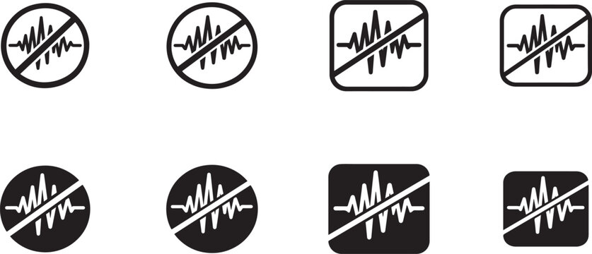 Noise reduction ANC icon set for headphones, audio devices and sound cancellation vector symbols.