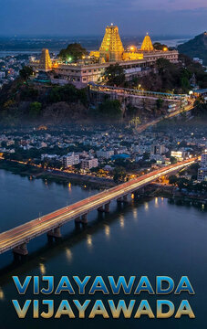 Kanaka Durga Temple on Indrakeeladri Hill and Krishna River, Vijayawada
