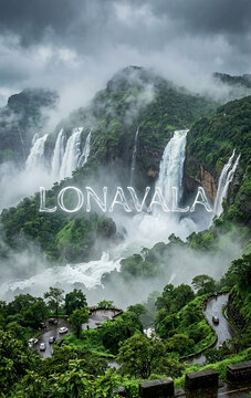 Monsoon Waterfalls Cascading down Green Western Ghats in Lonavala, Maharashtra