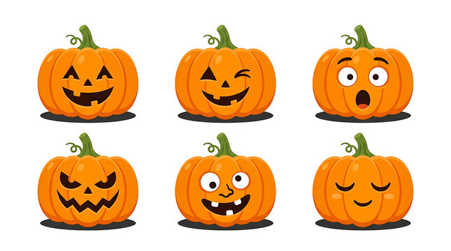 Set of cartoon halloween pumpkins with funny and spooky expressions, halloween