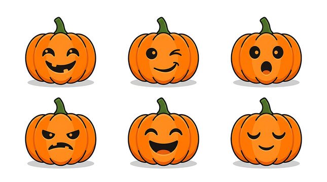 Collection of cartoon halloween pumpkins with varied facial expressions