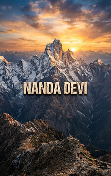 Majestic Nanda Devi Mountain Peak in Uttarakhand Himalayas at Sunset