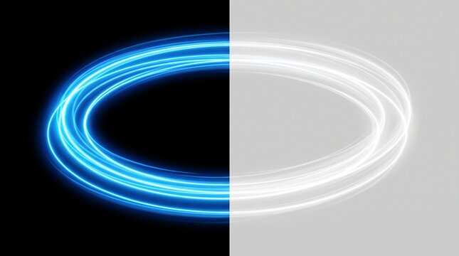 Futuristic neon light spiral loop animation. Abstract glowing blue energy ring motion graphics for VFX and digital design.