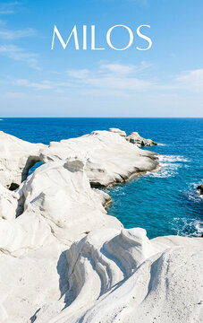 Spectacular White Volcanic Rock Formations of Sarakiniko Beach in Milos Island Greece