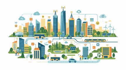 Fototapeta premium Connected city with smart technology transport and renewable energy