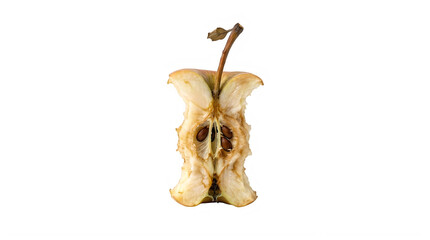 Fototapeta premium Apple core isolated on white background. Eaten fruit remnant with seeds and stem.