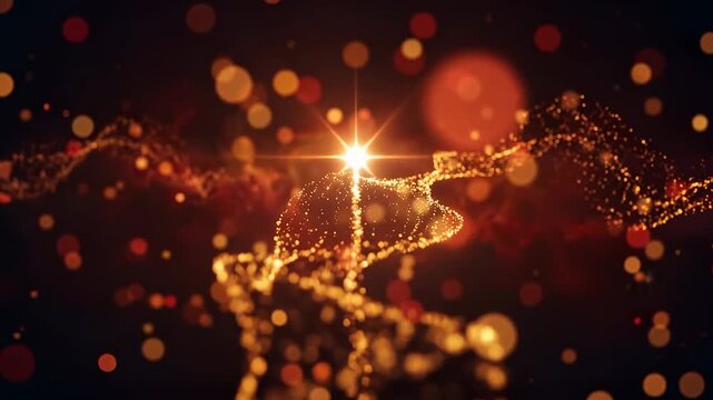 Star and glowing particles rising through bokeh light, dark cinematic loop with star ascending. Gold and Red colour scheme.