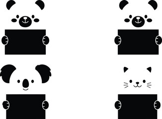 Set of Cute Animal Characters Holding Blank Signs for Announcements, Labels, Social Media, and Creative Nursery Room Decorations