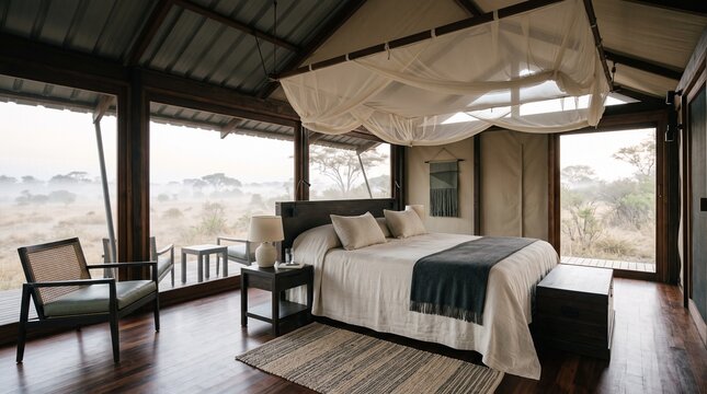 Luxury Safari Bedroom with Savanna View and Canopy