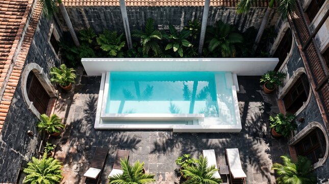 Luxury Courtyard Pool with Tropical Garden Oasis