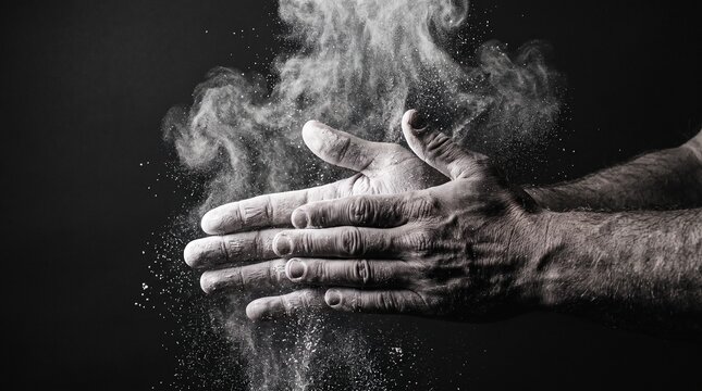 Hands Clapping with Powder Dust in Black and White