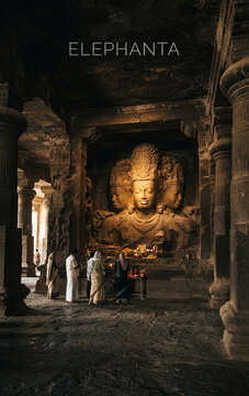 Colossal Trimurti Sadashiva Carving inside Elephanta Caves, Mumbai
