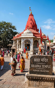 Jagatpita Brahma Temple with Red Spire in Pushkar, Rajasthan