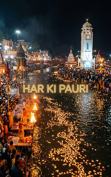 Spiritual Evening Ganga Aarti on Har Ki Pauri Ghat with Floating Diyas in Haridwar Uttarakhand India