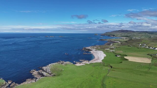 Aerial view of the beach at Malin Head Donegal Ireland in summer 4K
