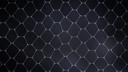 Fototapeta premium Abstract dark hexagonal pattern with glowing light lines