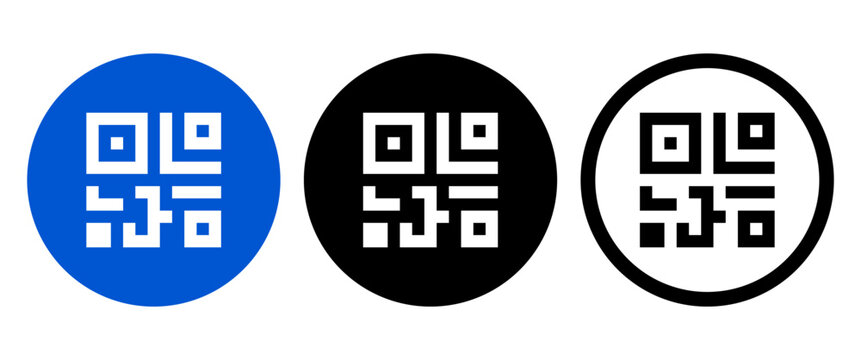 QR Code Icon Set Scan Button Vector UI Element Circular Mobile App Design Template Digital Payment Symbol Web Interface Graphic