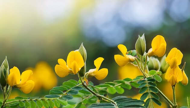 Panorama Pinto Peanut Or Arachis Pinto Yellow Flower Selectived Focus Wiht Bokeh Backgorund