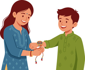Happy Raksha Bandhan Vector Illustration of Loving Sister Tying Sacred Rakhi Thread on Brother Wrist Celebrating Traditional Indian Festival of Sibling Bonds © Saidi