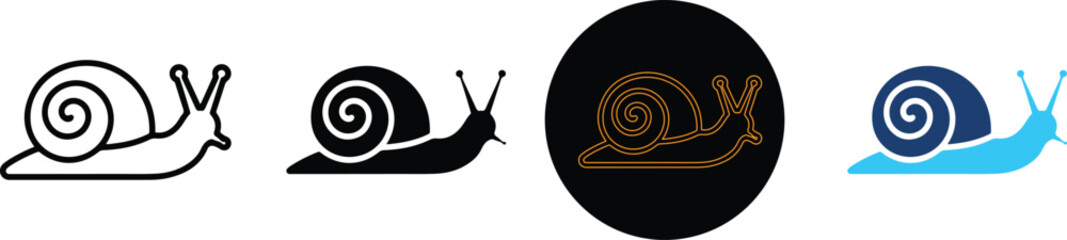 Set of Four Stylized Snail Icons in Different Graphic Styles © Emran Hossain