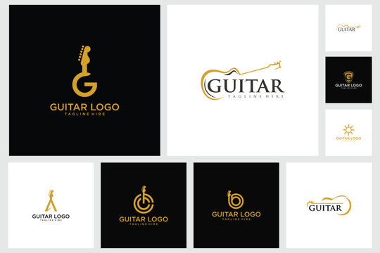 Guitar Logo Collection Musical Instrument Design Elements.