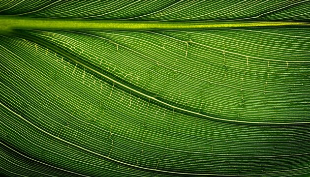 Detailed Macro Photography Of Green Leaf Veins Showing Natural Abstract Organic Texture
