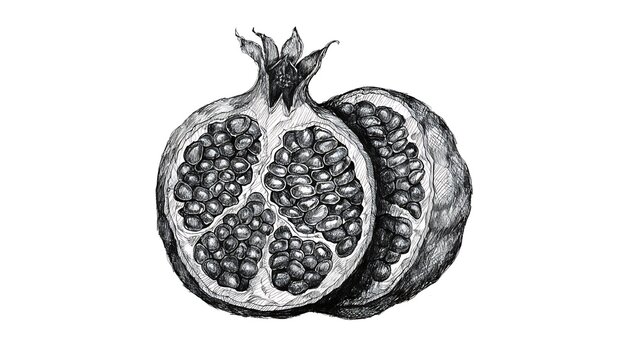 Cut pomegranate showing seeds and inner structure