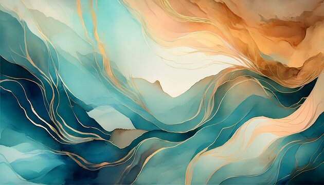 Fondo De Acuarela Abstracto En Tonos Tierra Y Aguamarina