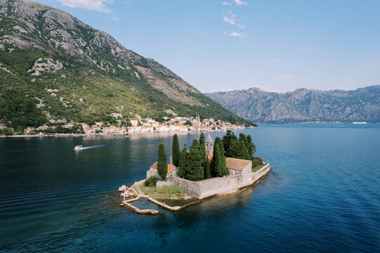 Saint George Island and Perast in Kotor Bay Montenegro