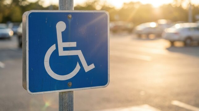 Blue handicap parking sign in a parking lot