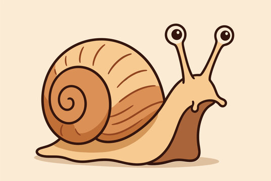 Cute little brown snail crawling slowly on a light background in a friendly vector cartoon illustration style.