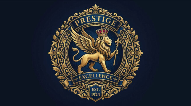 Elegant luxury emblem logo design for premium branding. Minimalist gold crest vector icon with ornate detailing for high-end businesses.