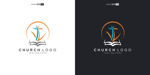 Fototapeta premium Christian Church Logo Design with Cross and Open Book.
