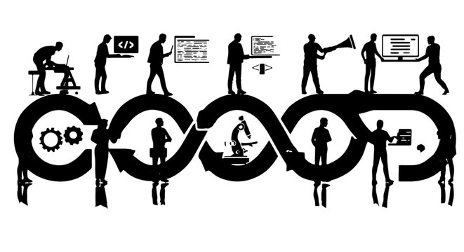 Agile Development Workflow Vector Icons, DevOps Cycle Stages, Software Engineering Process, Continuous Integration and Delivery