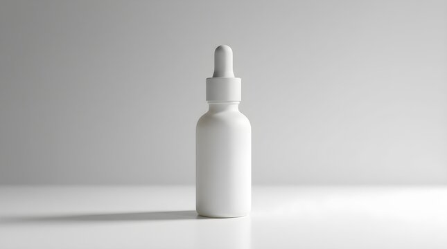 Matte white dropper bottle mockup for cosmetic serum or essential oil, blank packaging container for skincare product branding on a grey background