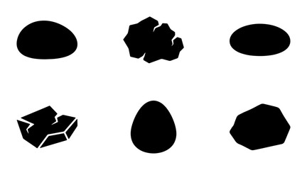 Set of 6 Black Stone Icons, Natural Rock Shapes, Organic Forms, Geological Elements, Vector Graphics © Nur