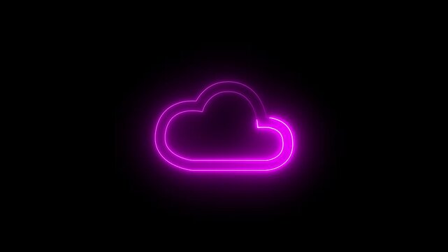 Neon glowing blue color cloud icon on black background animation
