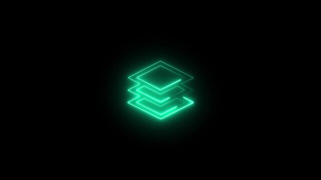 Neon glowing blue color map layers icon on black background animation
