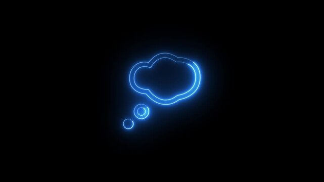 Neon thought bubble icon glowing black background animation
