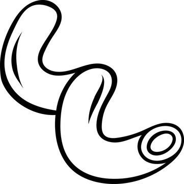 Black and white doodle icon of Cavatappi corkscrew pasta. Sketch style illustration of twisted spiral macaroni for restaurant menus or culinary branding